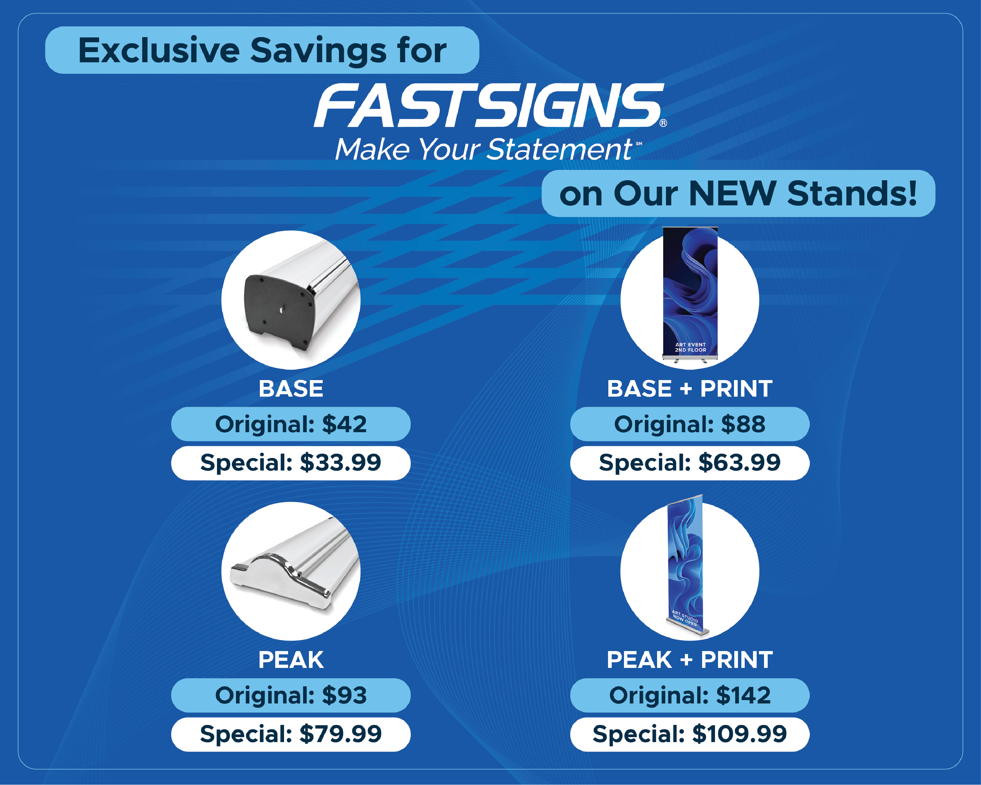 Get exclusive savings on our new stands! Base Original: $40 Special: $33.99 and Peak Original: $88.25 Special: $79.99