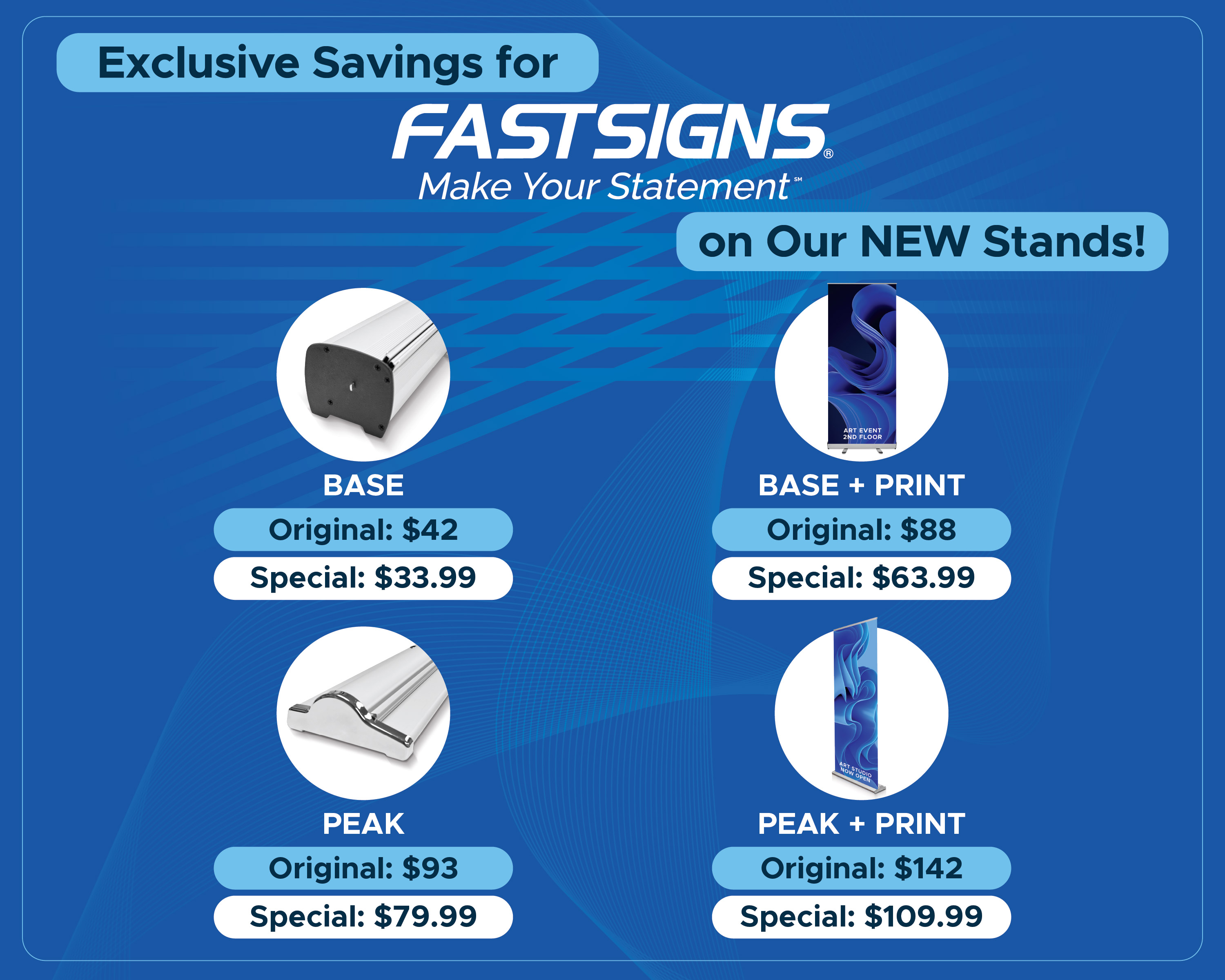 Get exclusive savings on our new stands! Base Original: $40 Special: $33.99 and Peak Original: $88.25 Special: $79.99